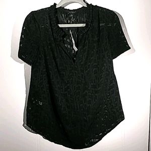 Ann Taylor Black sheer Blouse Open V Neck